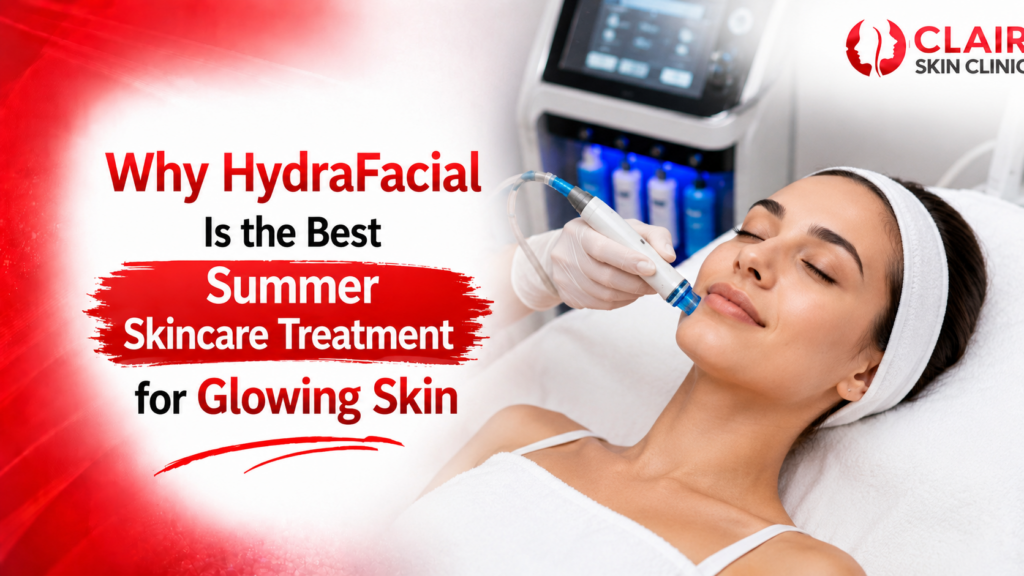 HydraFacial summer skincare treatment - deep cleansing and gentle exfoliation for removing clogged pores, improving hydration, smoothing skin texture, and achieving glowing skin with minimal downtime.