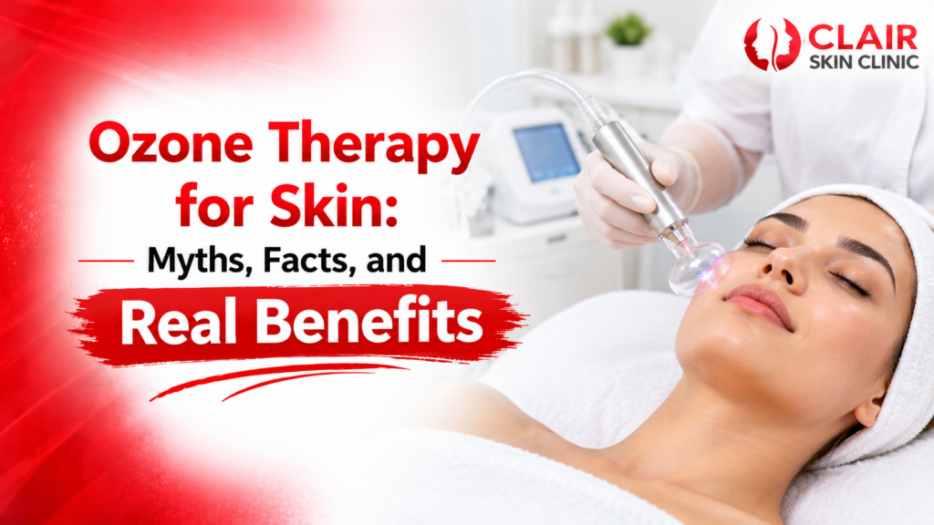 Ozone therapy for skin showing a professional skin treatment, potential benefits for skin health, common myths and facts, safety considerations, and suitability for ozone-based skin treatments.